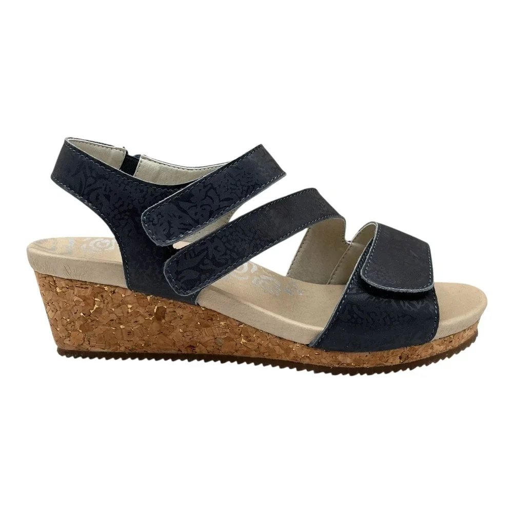 Propet Women's Millie Wedge Leather Sandal Size 9.5 WIDE WIDTH Navy Blue Tan - Picture 12 of 12